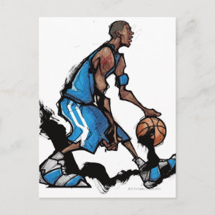 Basketbalspeler die met balletje speelt briefkaart