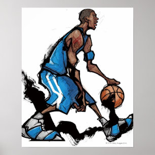 Basketbalspeler die met balletje speelt poster
