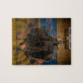 Basketbalspeler die met een bal aan de slag gaat legpuzzel (Horizontaal)