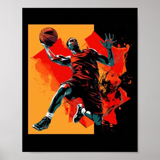 Basketbalspeler Dunking Basket Poster (Voorkant)