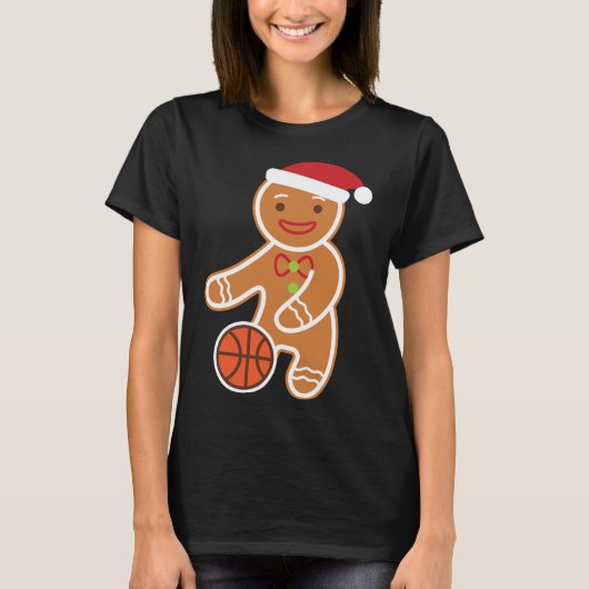 Basketbalspeler Gingerbread Grappige Kerstmis T-shirt (Voorkant)