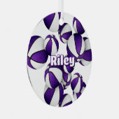 Basketbalspeler houdt kinder naam paarse wit metalen ornament (Voorkant Rechts)