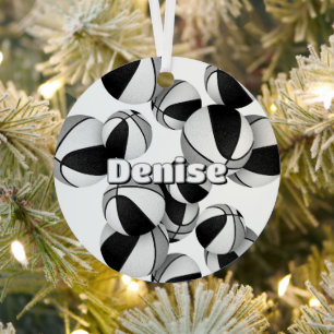 Basketbalspeler houdt kleuren zwart grijs team metalen ornament
