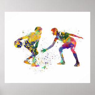 Basketbalspeler in aquarel poster