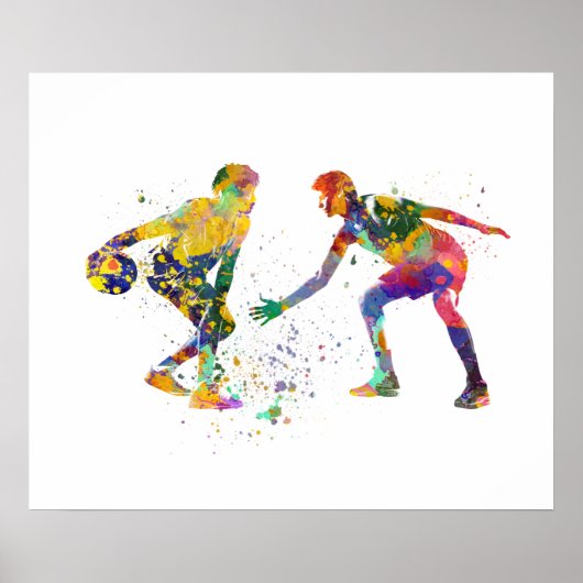 Basketbalspeler in aquarel poster (Voorkant)