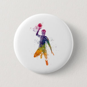 Basketbalspeler in waterverf ronde button 5,7 cm