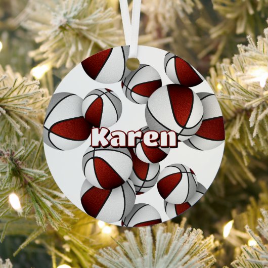 Basketbalspeler Keepsake Maroon Grey Sports Metalen Ornament (Insitu)