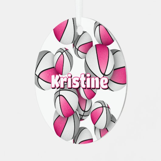 Basketbalspeler Keepsake Pink Grey Girls Sport Metalen Ornament (Voorkant links)