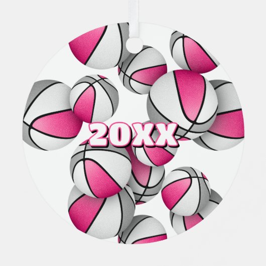 Basketbalspeler Keepsake Pink Grey Girls Sport Metalen Ornament (Achterkant)