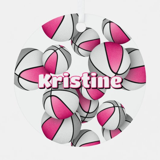 Basketbalspeler Keepsake Pink Grey Girls Sport Metalen Ornament (Voorkant)