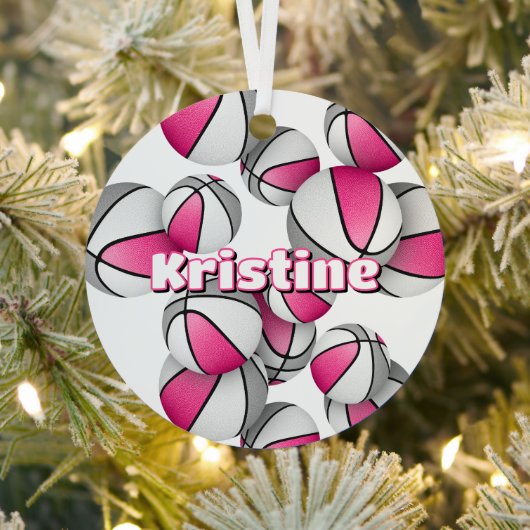 Basketbalspeler Keepsake Pink Grey Girls Sport Metalen Ornament (Insitu)