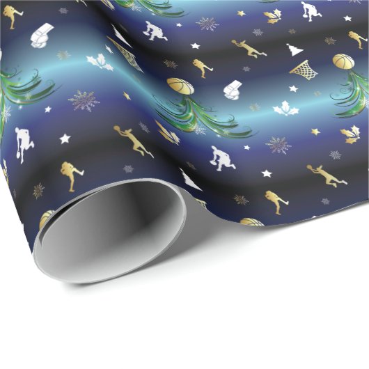 Basketbalspeler Kerstboom Cadeaupapier (Rol Hoek)
