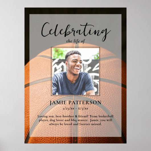 Basketbalspeler Life Celebration Fotobegrafenis Poster (Voorkant)
