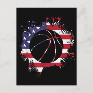 Basketbalspeler met Amerikaanse vlag Informatiekaartje