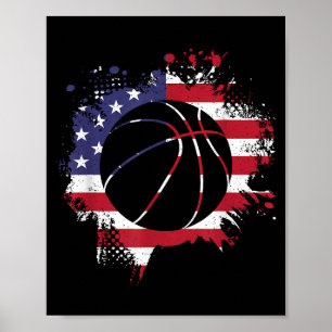 Basketbalspeler met Amerikaanse vlag Poster