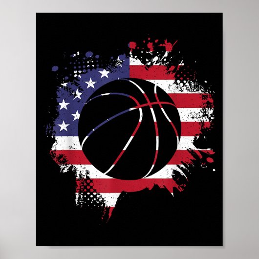 Basketbalspeler met Amerikaanse vlag Poster (Voorkant)