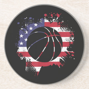 Basketbalspeler met Amerikaanse vlag Zandsteen Onderzetter