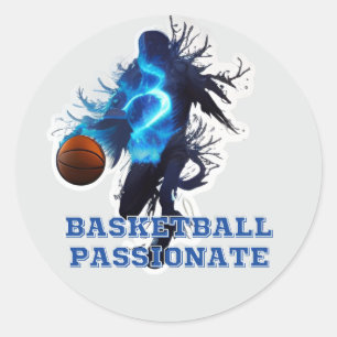 Basketbalspeler met blauw vuur T-Shirt Ronde Sticker
