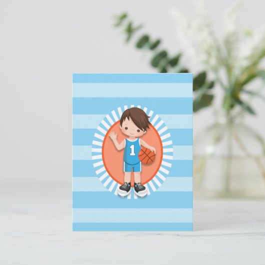 Basketbalspeler met bruin haar briefkaart (Staand voorkant)