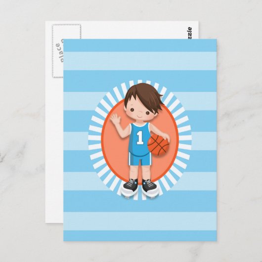 Basketbalspeler met bruin haar briefkaart (Voorkant / Achterkant)