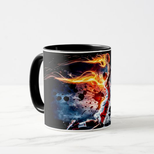 Basketbalspeler met op vuur Slam Dunk #4 Mok (Voorkant links)