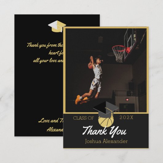 Basketbalspeler Modern Foto afstudeerklas van Bedankkaart (Voorkant / Achterkant)