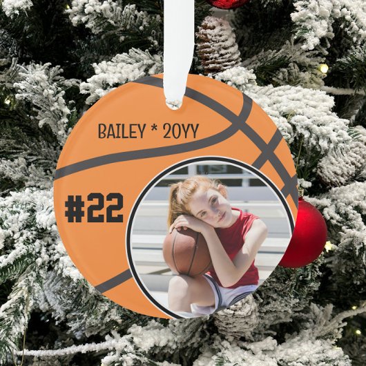 Basketbalspeler Naam Nummer Foto Keepsake Ornament