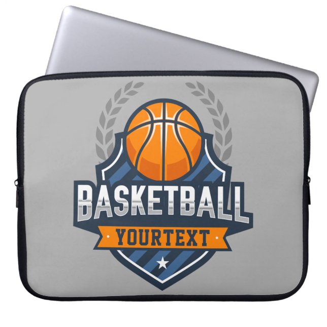 Basketbalspeler NAAM TOEVOEGEN Varsity School Team Laptop Sleeve (Voorkant)