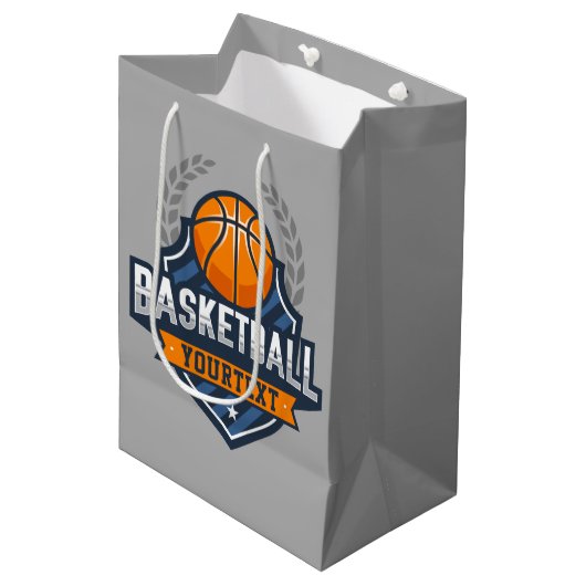 Basketbalspeler NAAM TOEVOEGEN Varsity School Team Medium Cadeauzakje (Voorkant Gekanteld)