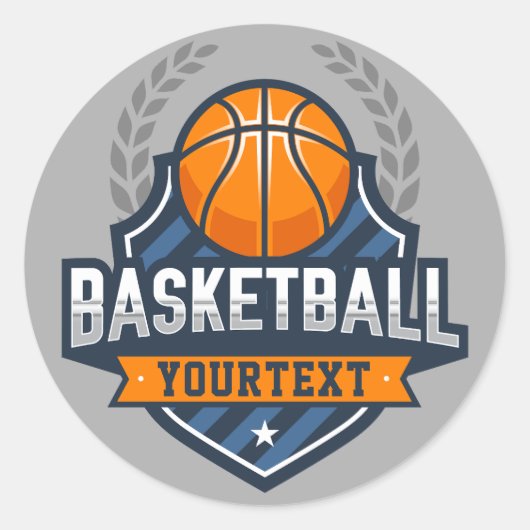 Basketbalspeler NAAM TOEVOEGEN Varsity School Team Ronde Sticker (Voorkant)