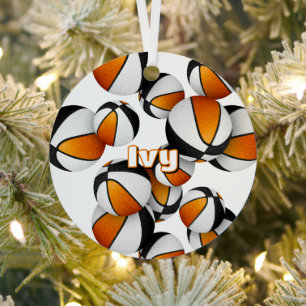Basketbalspeler Naam Zwart sinaasappel Team Kleure Metalen Ornament
