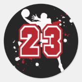 BASKETBALSPELER NUMMER 23 RONDE STICKER (Voorkant)