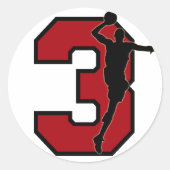 BASKETBALSPELER NUMMER 3 RONDE STICKER (Voorkant)