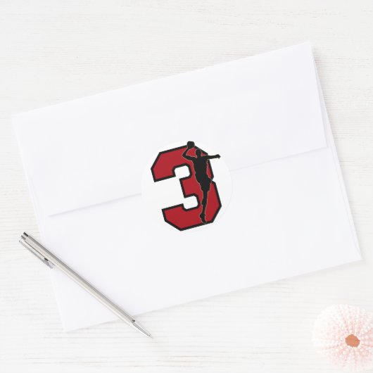 BASKETBALSPELER NUMMER 3 RONDE STICKER (Envelop)