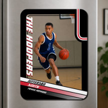 Basketbalspeler op maat zwart rood fotomagneet