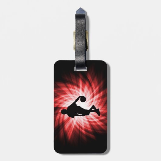 Basketbalspeler; rood bagagelabel (Achterkant verticaal)