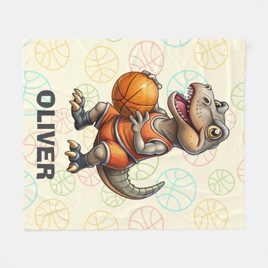 Basketbalspeler Schattige Dinosaur Fleece Deken (Voorkant (Horizontaal))