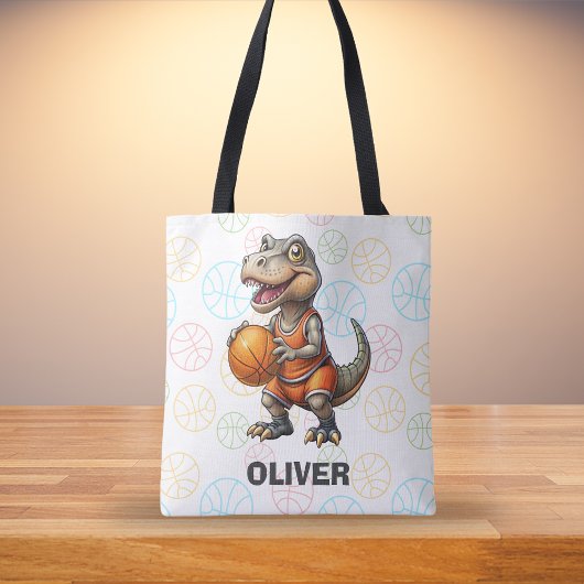 Basketbalspeler Schattige Dinosaurus Tote Bag