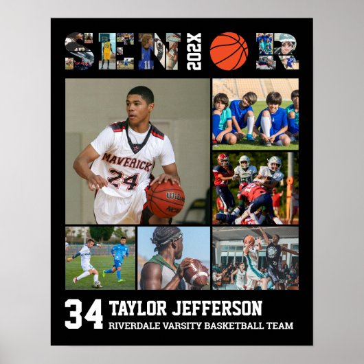 Basketbalspeler Senior Sport Team Fotocollage Poster (Voorkant)