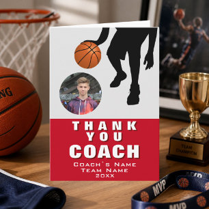 Basketbalspeler Silhouet Foto Coach Rood Bedankkaart