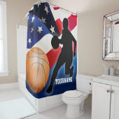 Basketbalspeler Silhouette met Amerikaanse vlag Douchegordijn (In situ)