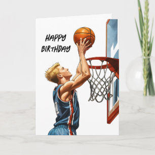 Basketbalspeler Slam Dunk Waterverf Verjaardag Kaart