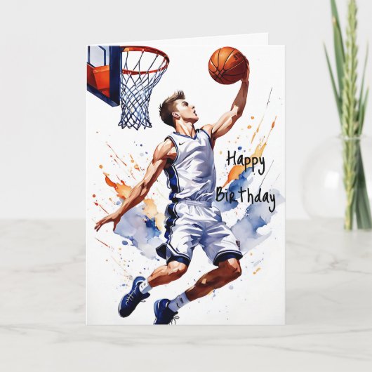 Basketbalspeler Splash Waterverf Happy Birthday Kaart (Voorkant)