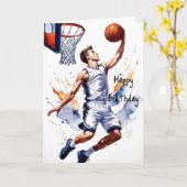 Basketbalspeler Splash Waterverf Happy Birthday Kaart (Gele Bloem)