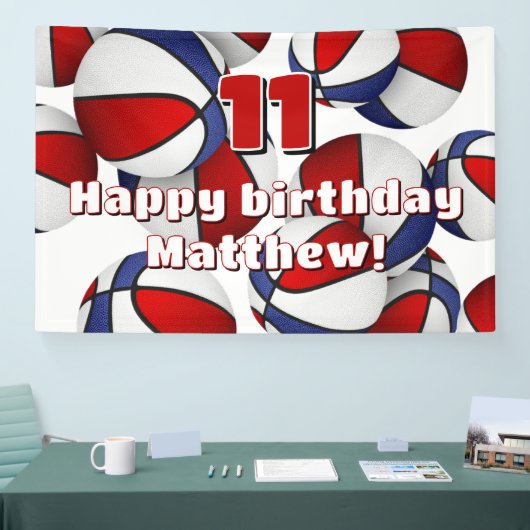 Basketbalspeler Sportfeest rood wit blauw Spandoek (Beurs)