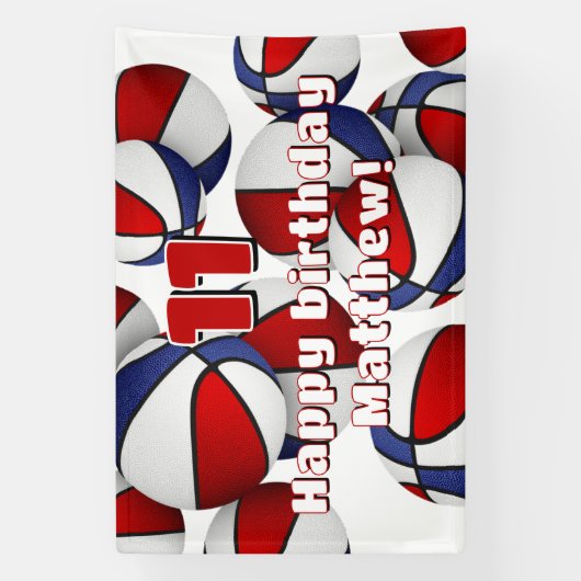 Basketbalspeler Sportfeest rood wit blauw Spandoek (Verticaal)