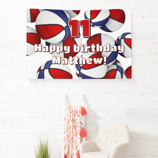 Basketbalspeler Sportfeest rood wit blauw Spandoek (Insitu)