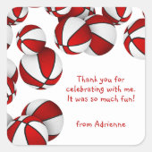 Basketbalspeler Sportfeest Rood Wit Vierkante Sticker (Voorkant)