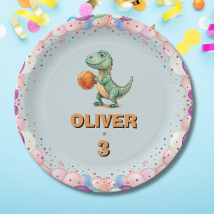 Basketbalspeler T-rex Verjaardag Papieren Bordje