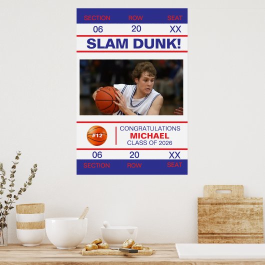 Basketbalspeler Toegangskaart Afgestudeerd Poster (Keuken)